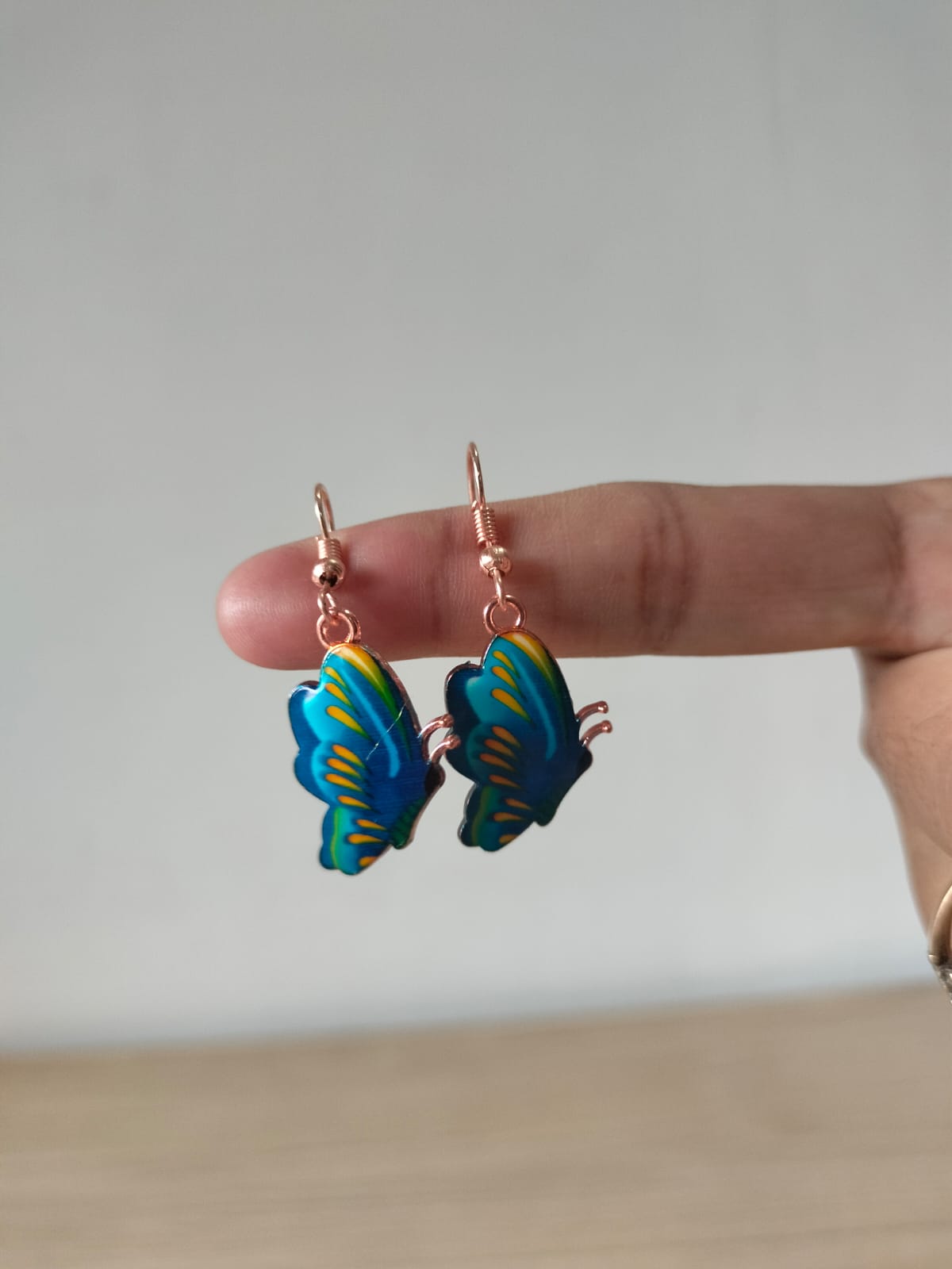 Vibrant Teal Enamel Butterfly Dangle Earrings