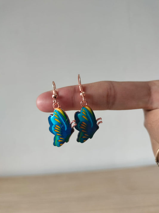 Vibrant Teal Enamel Butterfly Dangle Earrings
