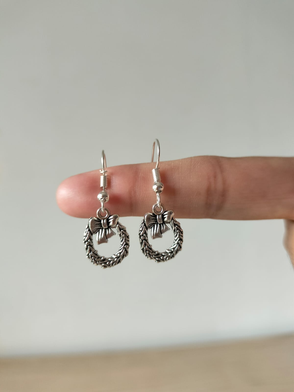 Antique Silver Wreath Earrings with Bow Detail