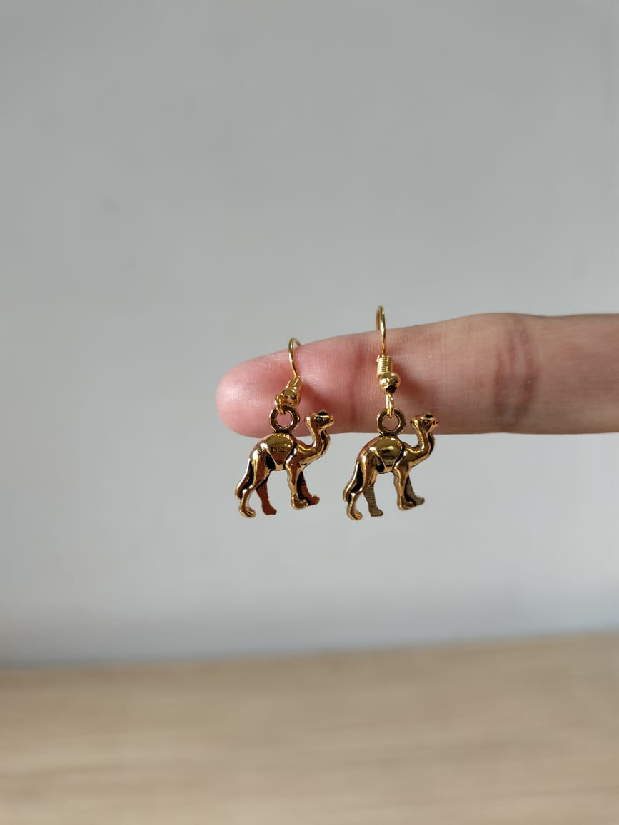 Polished Gold-Plated Camel Dangle Earrings