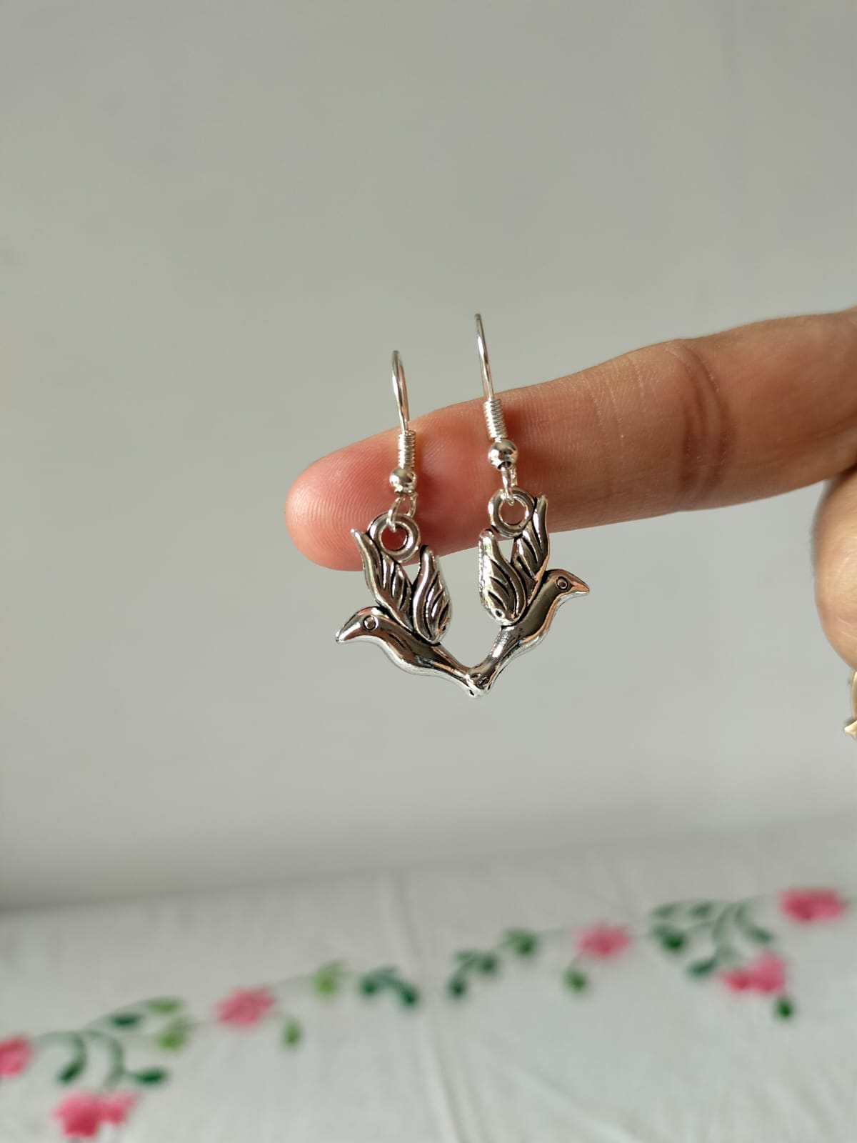 Polished Silver-Finished Flying Bird Earrings