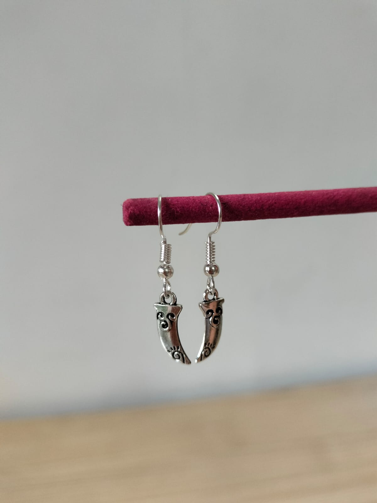 Antique Silver-Finished Curved Claw Earrings