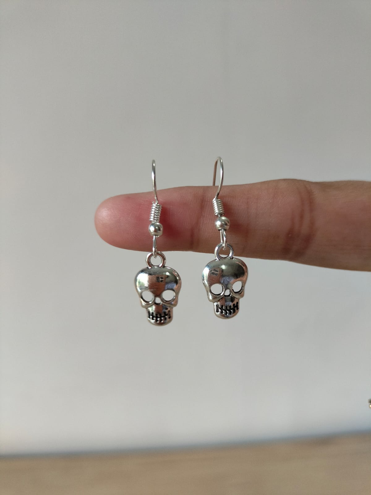 Polished Silver Skull Charm Dangle Earrings