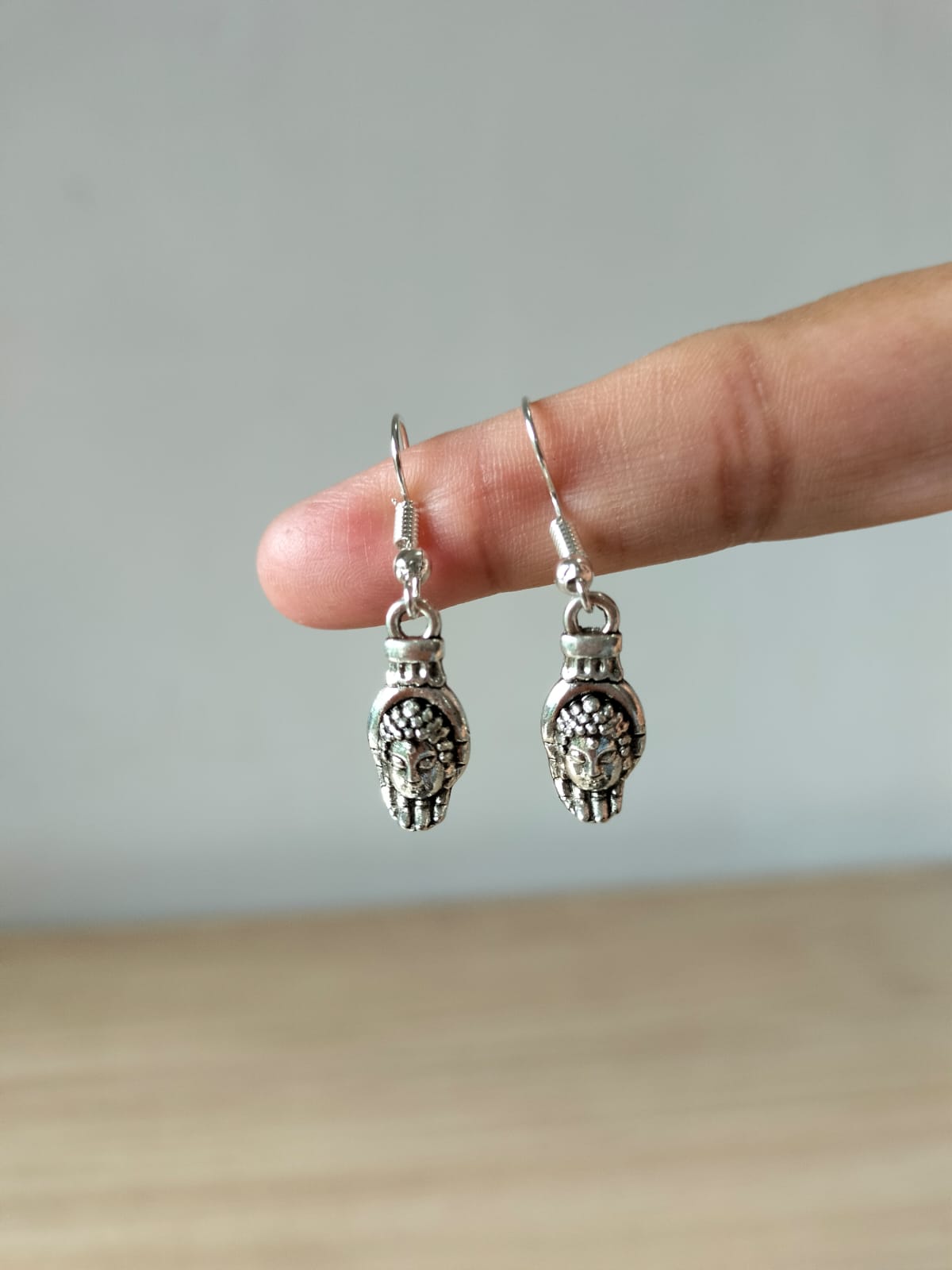 Antique Silver Buddha Face Spiritual Earrings