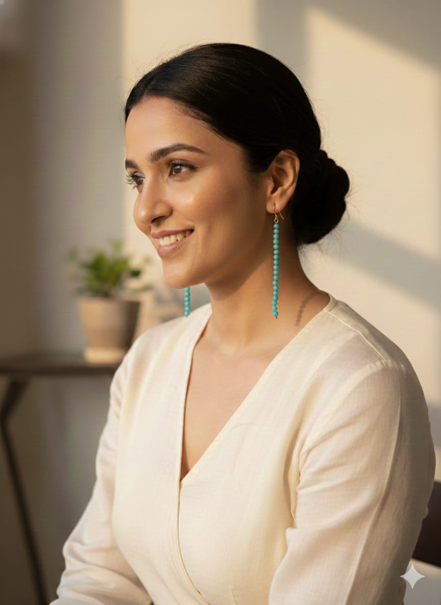 Sky Blue Beaded Strings Earrings