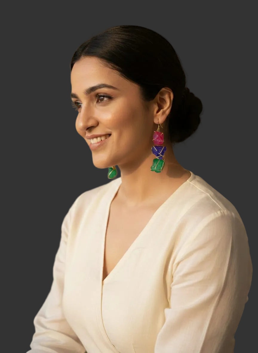 Multicolor Raw Stone Drop Earrings