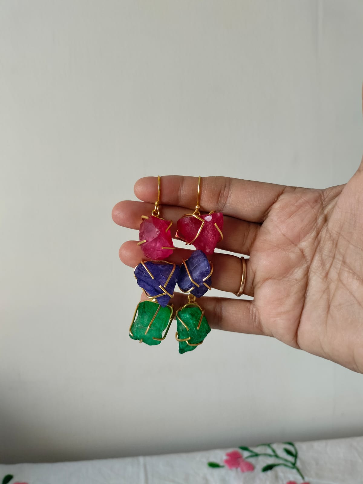 Multicolor Raw Stone Drop Earrings