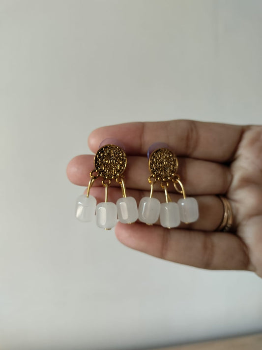 Moonstone-White Filigree Drop Earrings