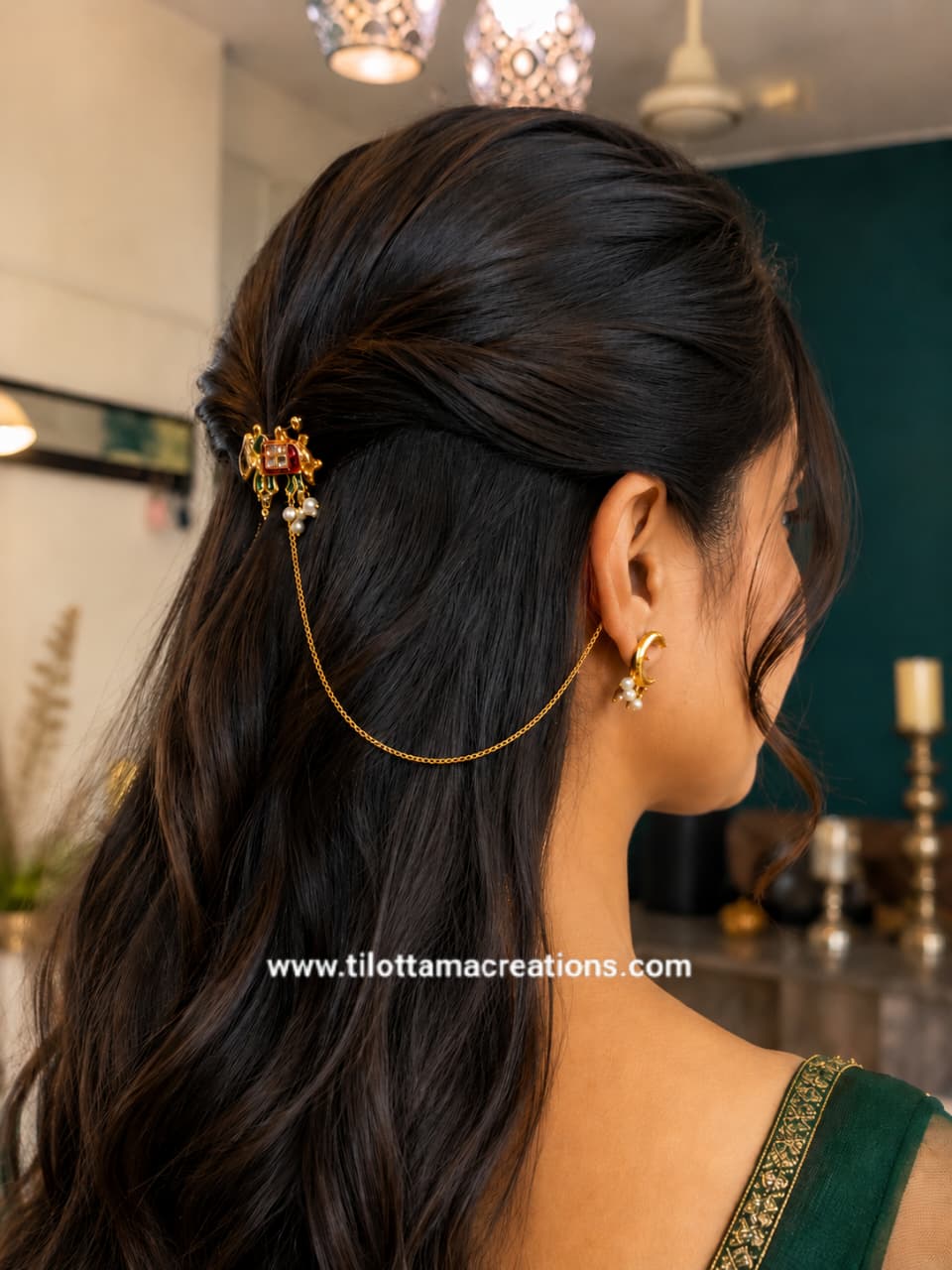 Royal Gajah & Crescent Moon Chain Ear Cuffs