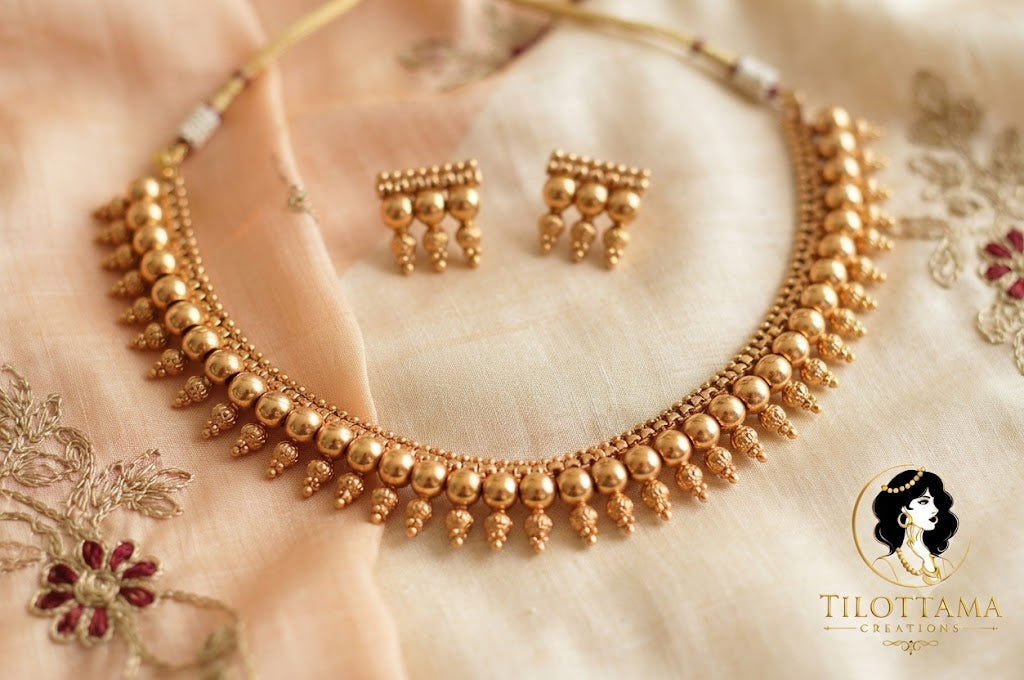 Gold Temple Necklace and Earring Set