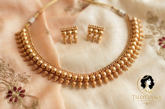 Gold Temple Necklace and Earring Set