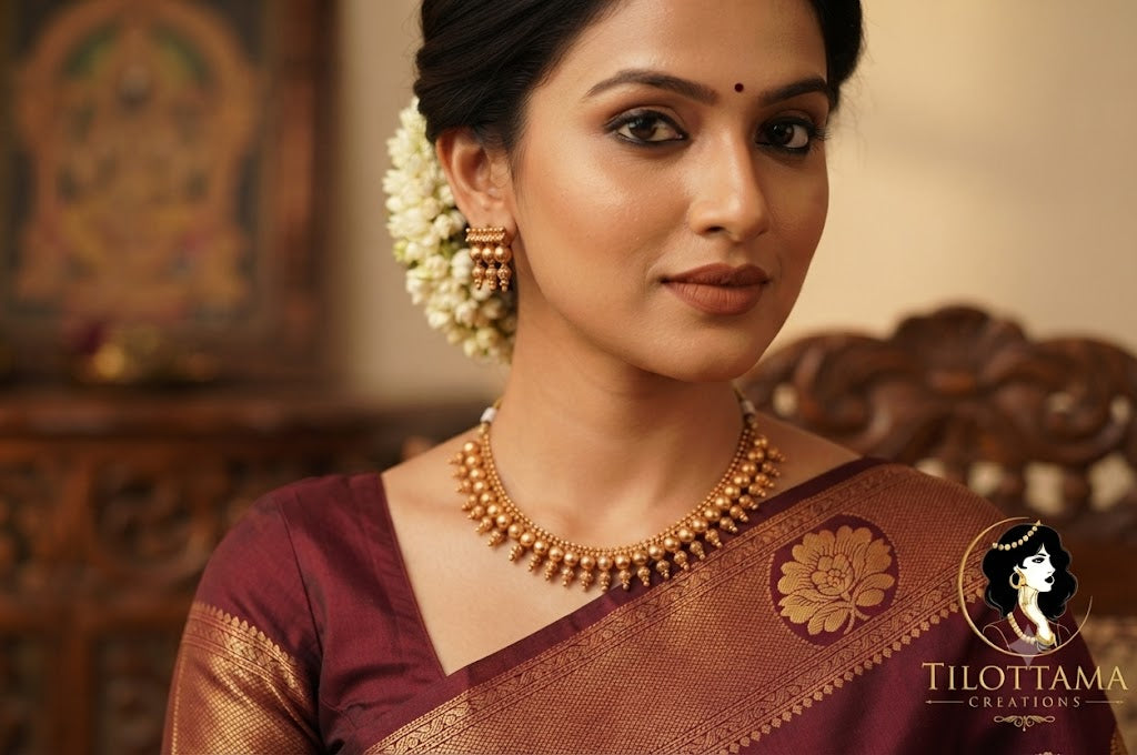 Gold Temple Necklace and Earring Set