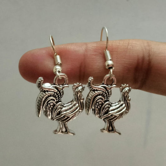 Silver Rooster Charm Earrings