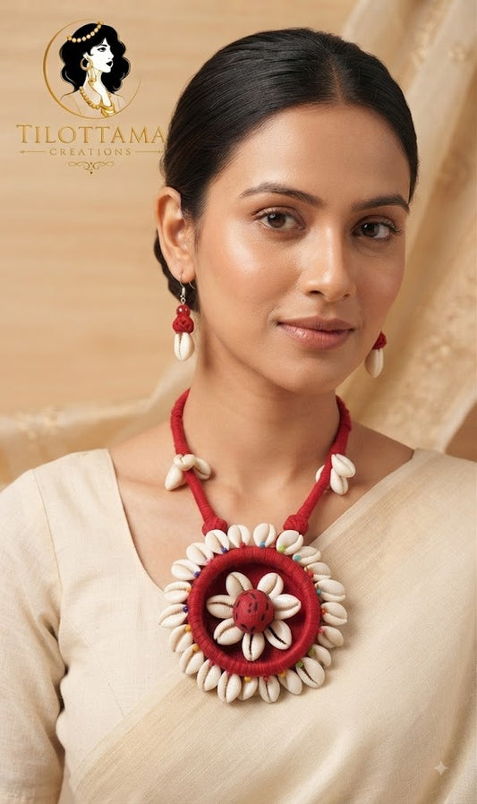 Crimson Blossom Shell Necklace Set