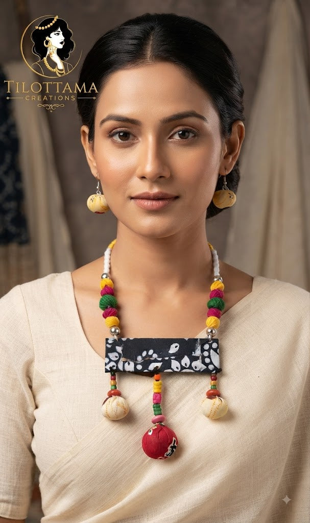 Boho Chic Shibori Fabric Necklace Set