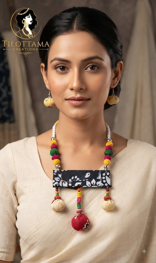 Boho Chic Shibori Fabric Necklace Set
