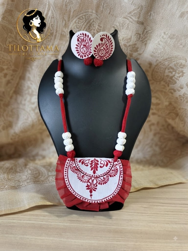 Vermilion Blooms Hand-Painted Necklace Set