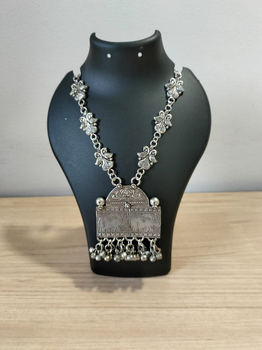 Hampi Heritage Oxidized Elephant Necklace