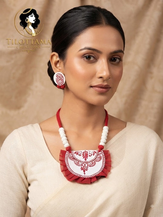 Vermilion Blooms Hand-Painted Necklace Set