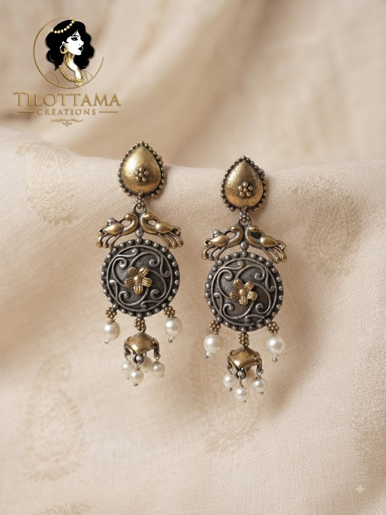 Peacock Mandala Oxidized Silver Juearrings