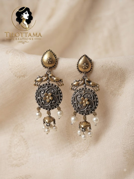 Peacock Mandala Oxidized Silver Juearrings