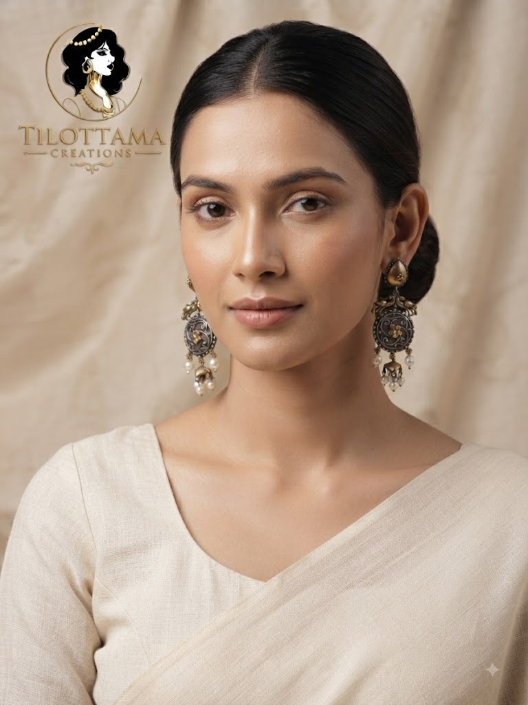 Peacock Mandala Oxidized Silver Juearrings