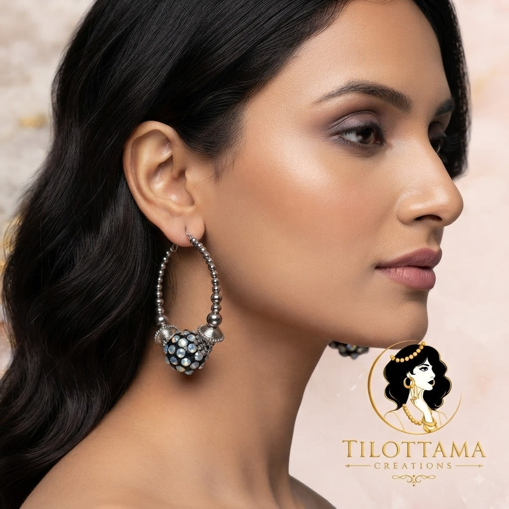 Midnight Shimmer Beaded Hoop Earrings
