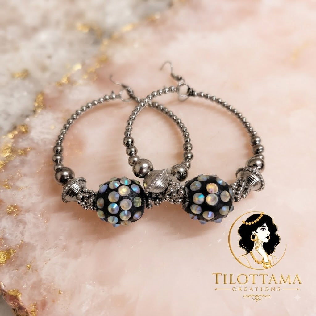 Midnight Shimmer Beaded Hoop Earrings
