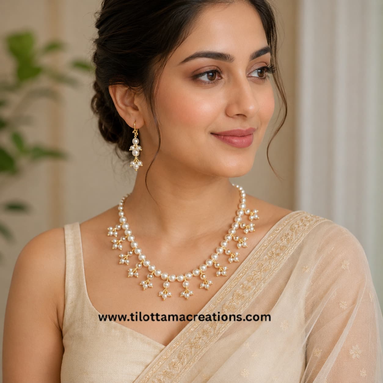 Cascading Pearl Cluster Necklace Set