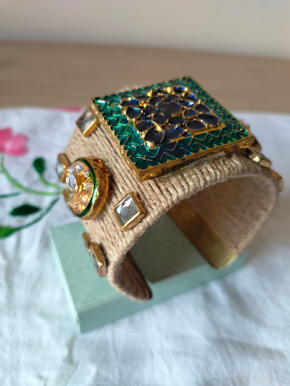 Bohemian Jute & Meenakari Statement Cuff