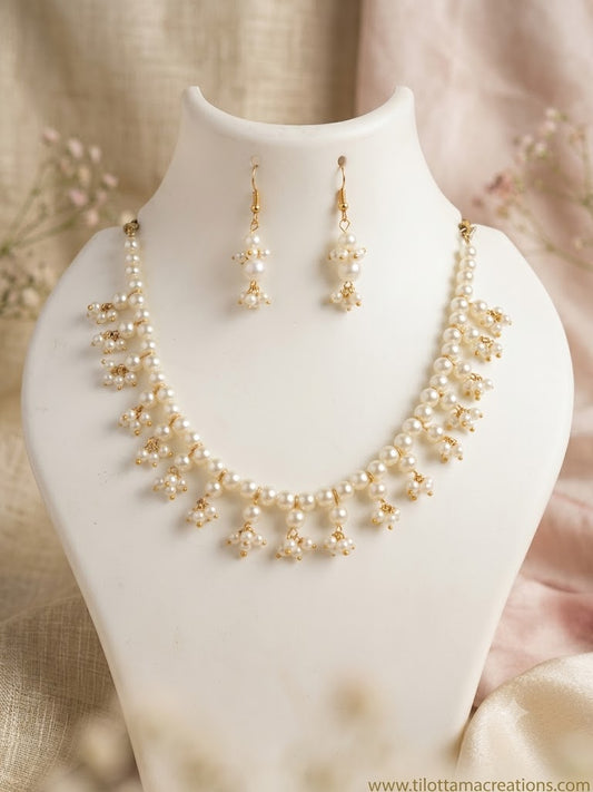 Cascading Pearl Cluster Necklace Set
