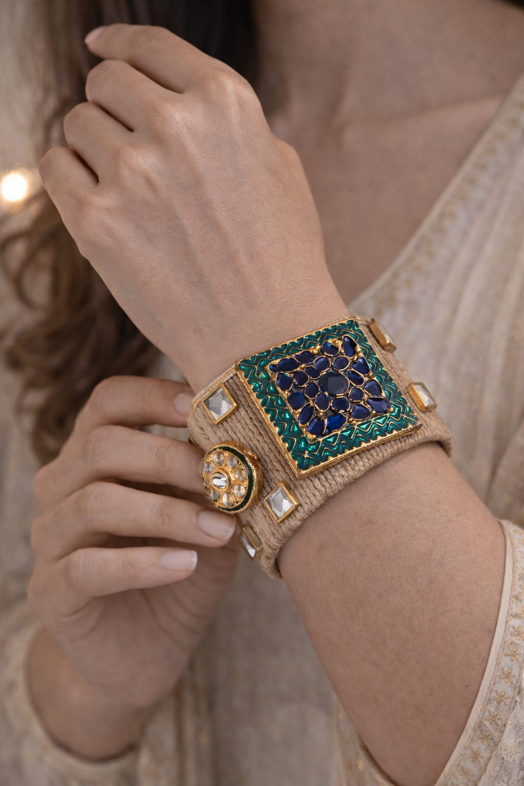 Bohemian Jute & Meenakari Statement Cuff