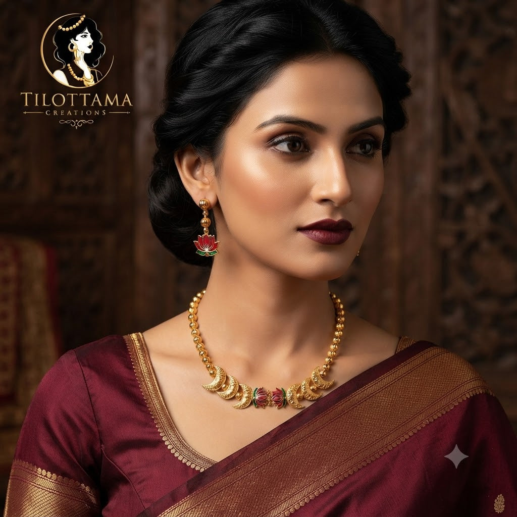 Chandramukhi Lotus Gold Necklace Set