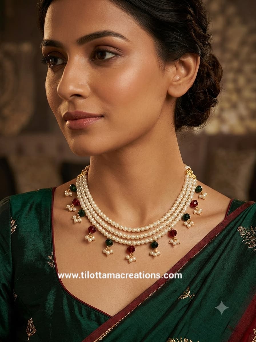 Regal Tricolor Pearl Drop Choker
