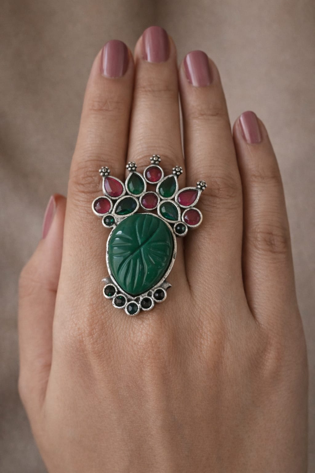 The Navratna Leaf Statement Ring