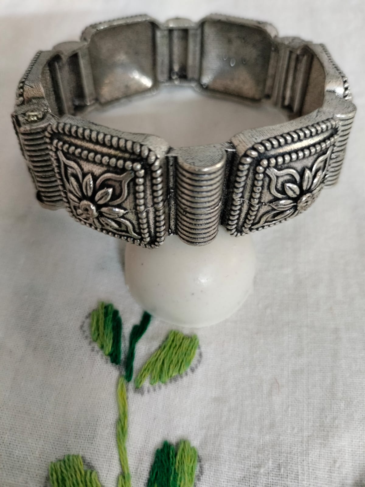 Vintage Oxidised Floral Panel Kada