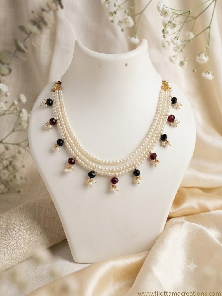 Regal Tricolor Pearl Drop Choker
