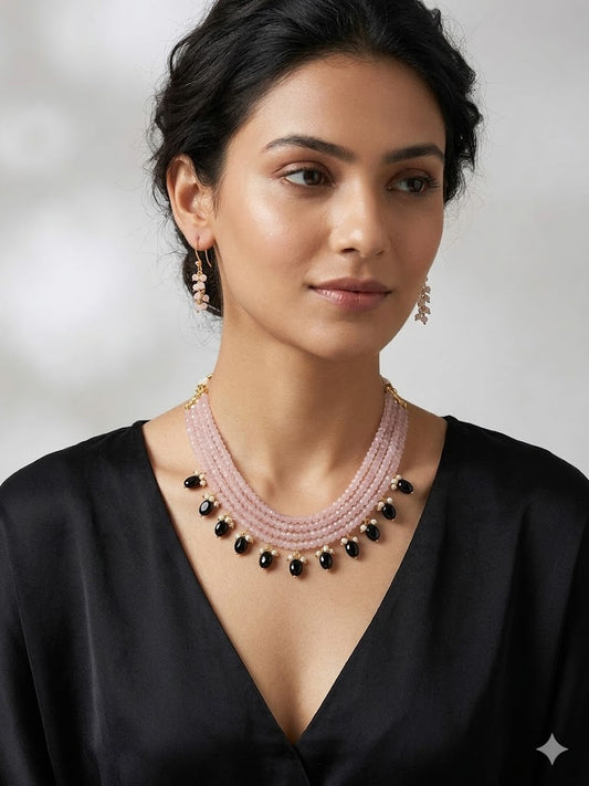 Blush Rose & Onyx Tassel Set