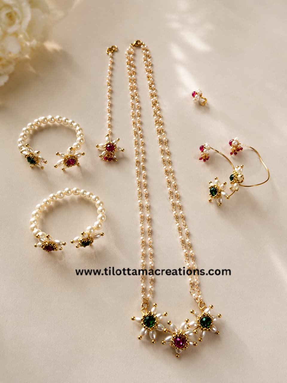 Navratna Pearl Blossom Bridal Set
