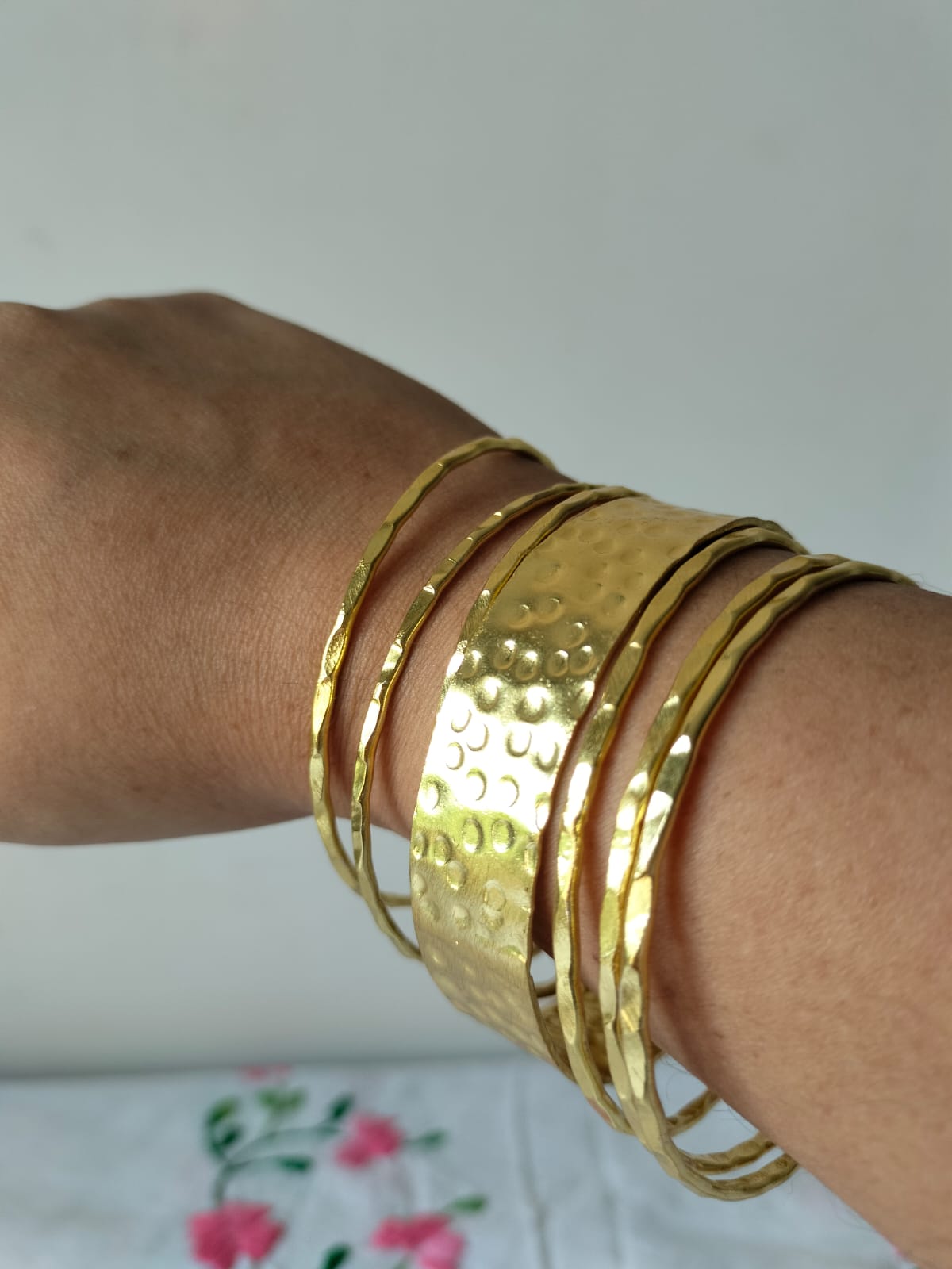 Hammered Gold-Toned Cuff & Stacker Set