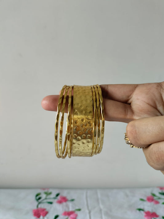 Hammered Gold-Toned Cuff & Stacker Set