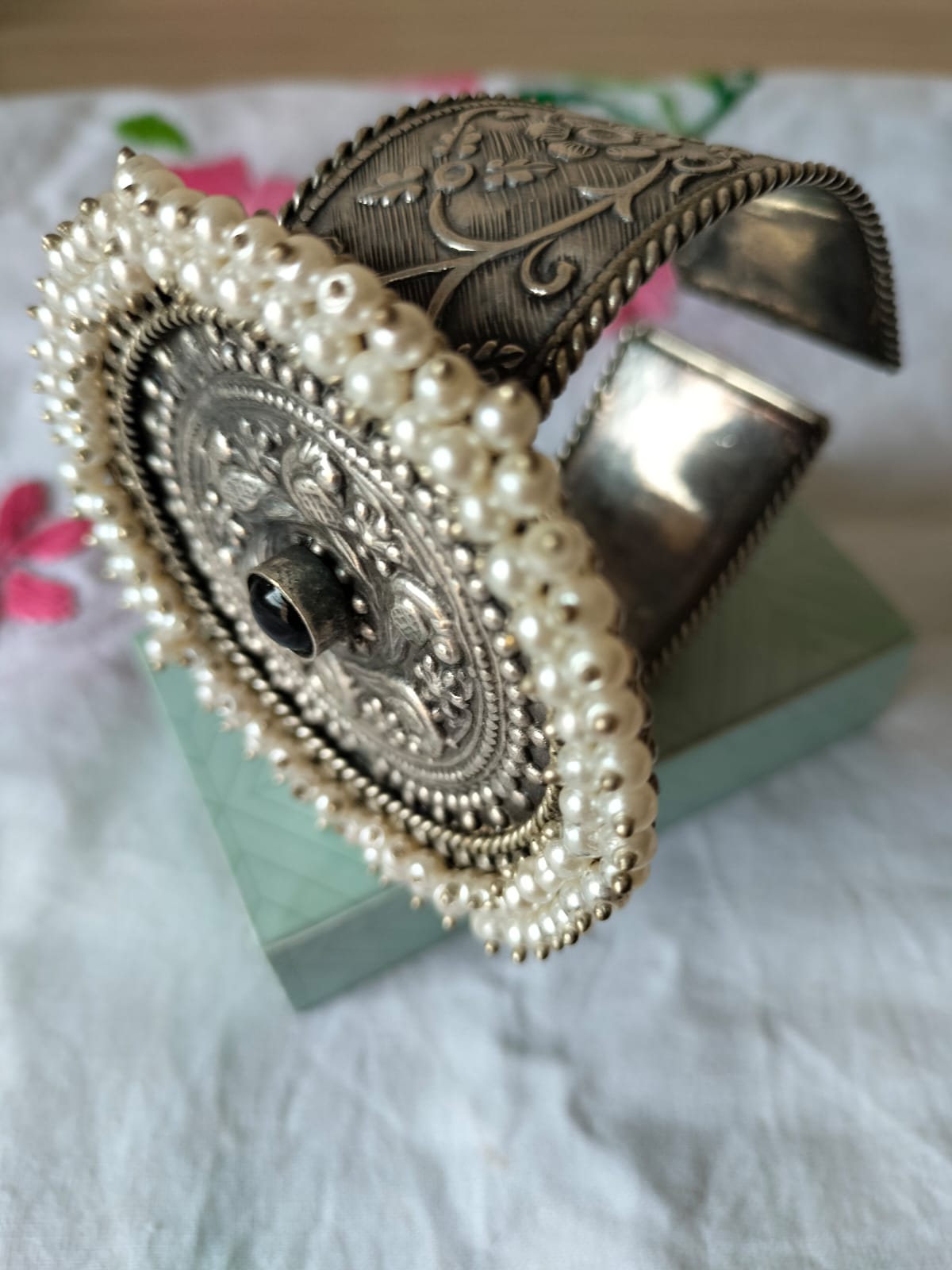 Antique Pearl-Bordered Statement Cuff
