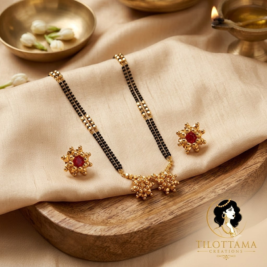 The Royal Tilottama Gold & Ruby Floral Mangalsutra Set