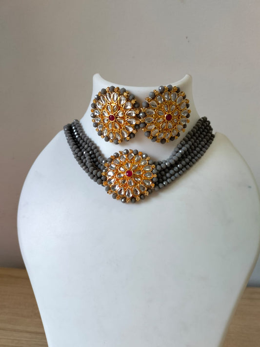 The Charcoal Floral Choker Set