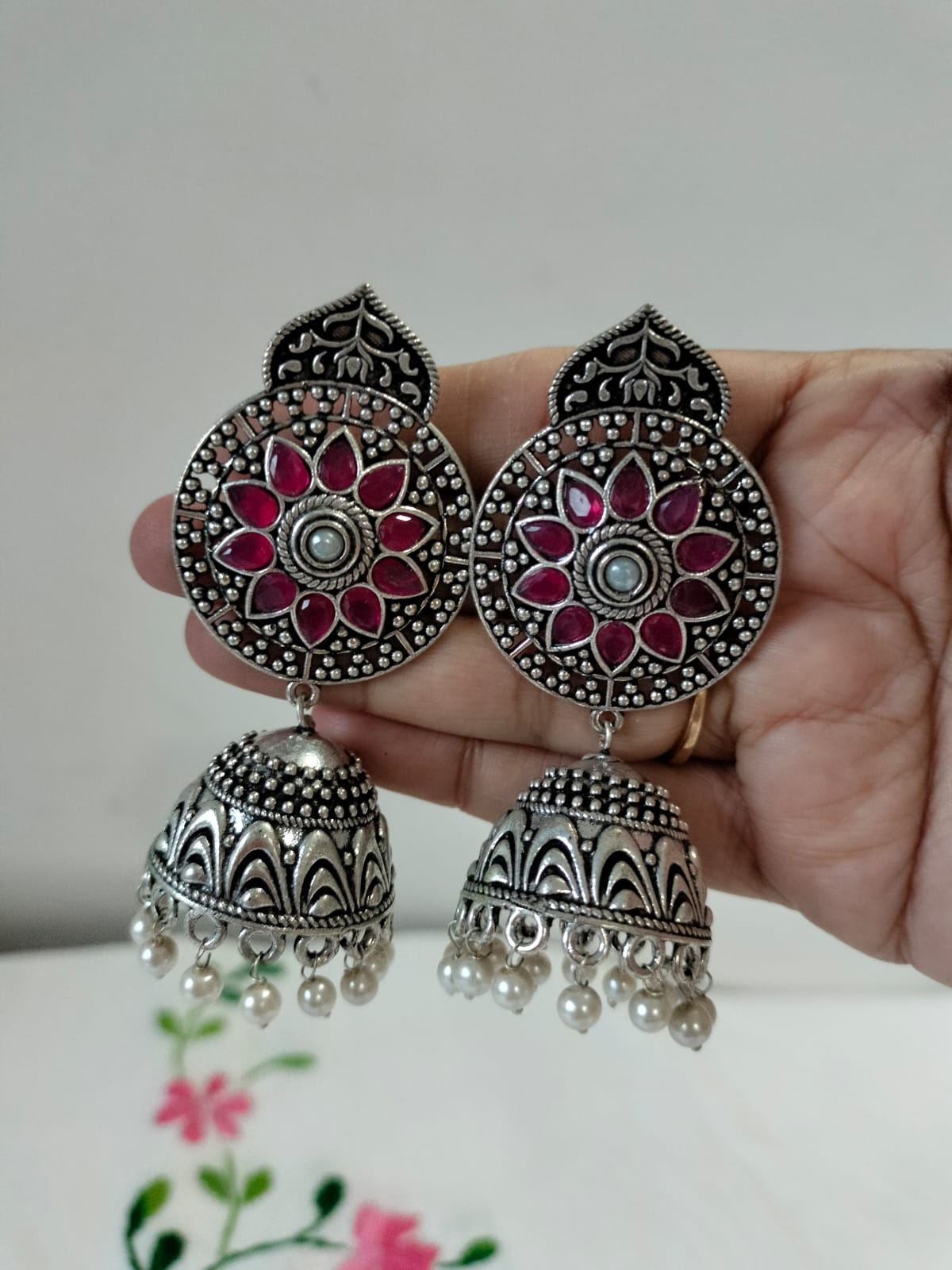 Crimson Mandala Jhumkas