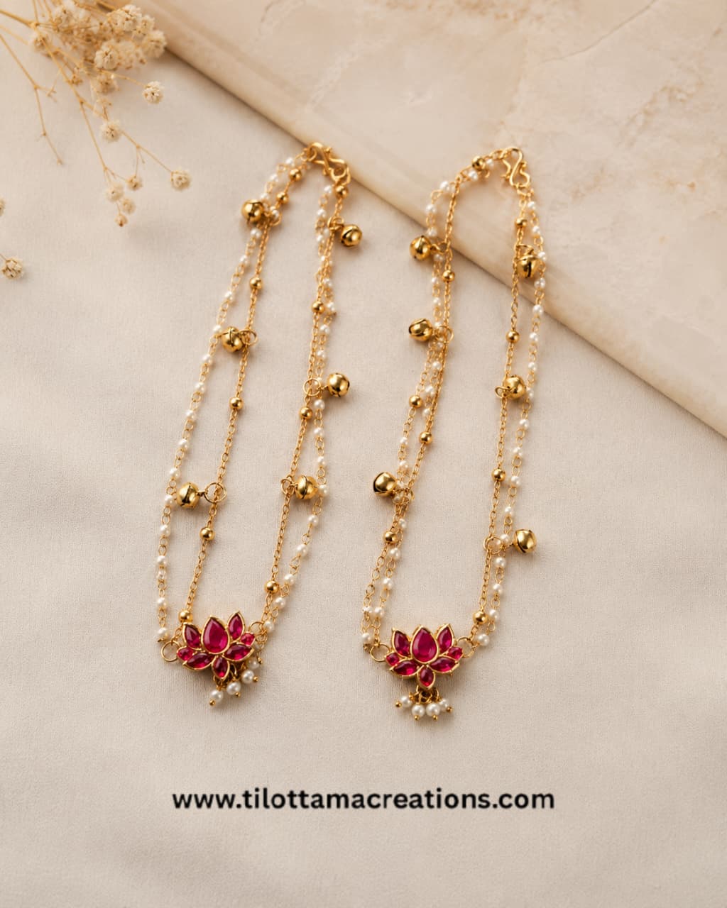 Ruby Lotus Pearl Payal Pair