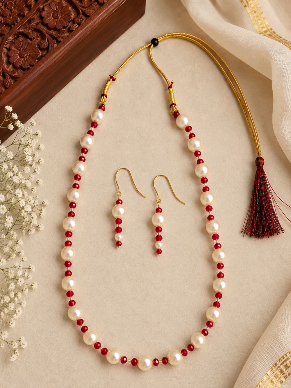 Royal Pearl & Crimson Gem Mala Set