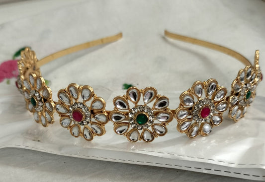 The Rajwadi Floral Kundan Tiara