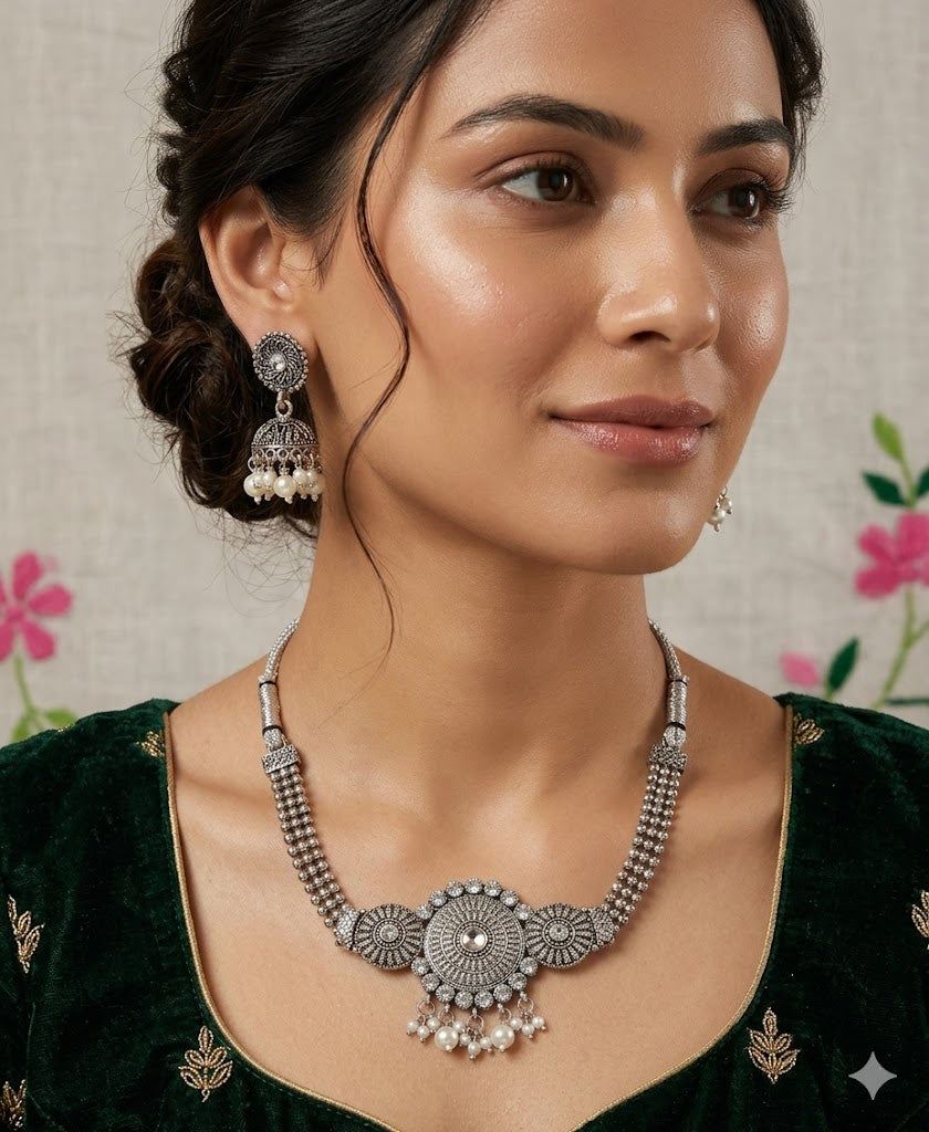 Chandrodaya Oxidized Pearl Choker Set
