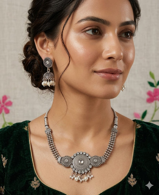 Chandrodaya Oxidized Pearl Choker Set